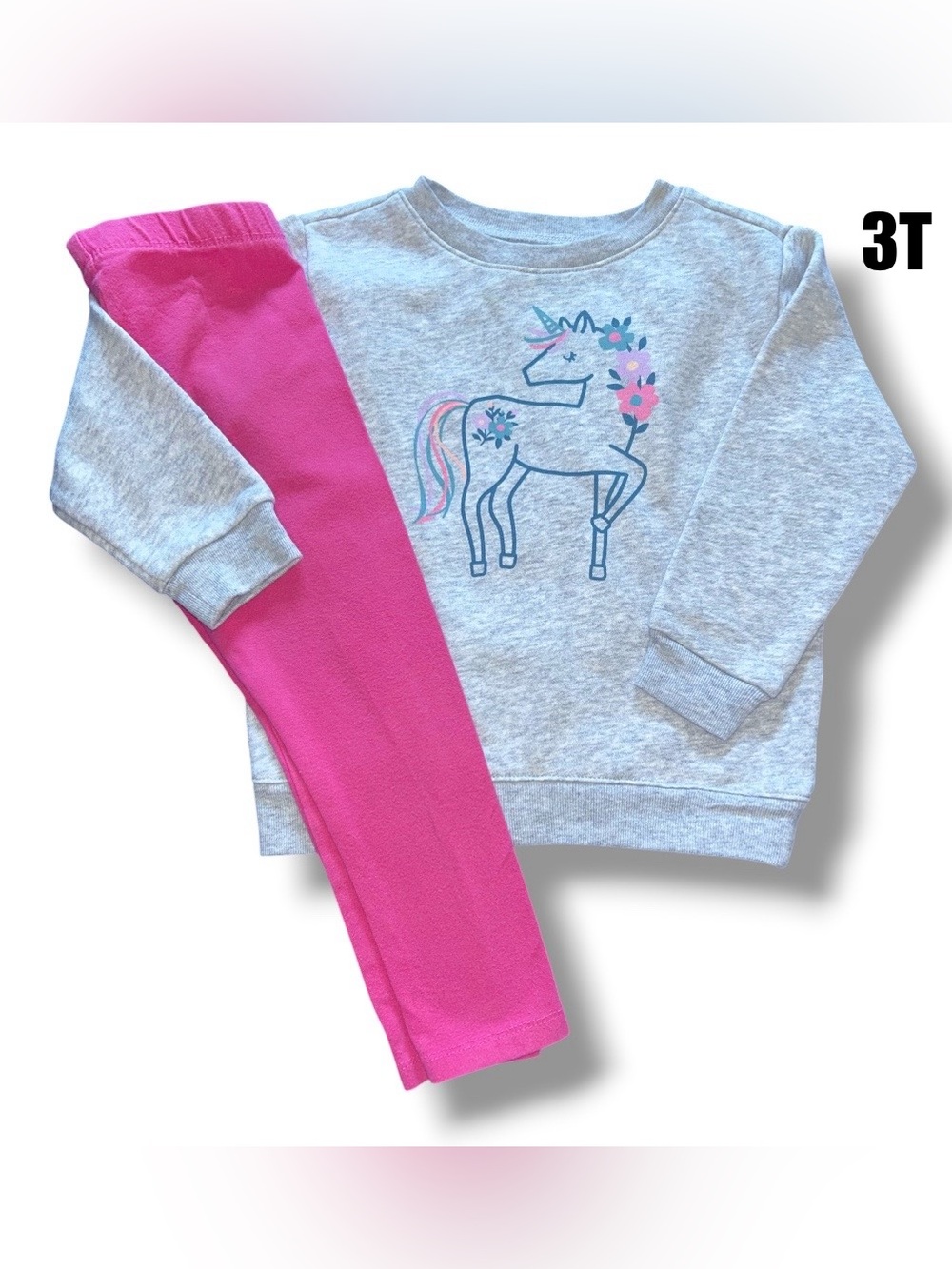 Garanimals Gray Unicorn Sweatshirt & Hot Pink Leggings size 3T